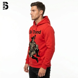 Sudadera con Capucha Personalizada para Hombre, Estilo Urbano, Color Rojo, Algodón Grueso, Estampado Gráfico de Esqueleto Pirata, Sudadera Extra Grande - Product Image 2