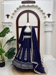 Conjunto de lehenga y blusa para mujer, de chinon pesado con bordado de hilo, color azul Can-Can, proveedor de moda femenina de la India - Product Image 3