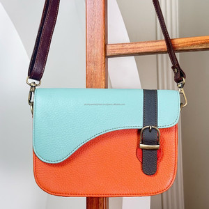 New Color Block Recycled <b>Leather</b> Crossbody <b>Bag</b> Retro Style <b>Shoulder</b> Purse with Buckle Colorful <b>Leather</b> <b>Small</b> Handbag for Women - Product Image 4