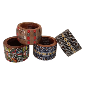 Anillos de Servilleta de Madera Coloridos con Patrones Únicos de Esmalte, Diseño Pintado Elegante, Vajilla de Alta Calidad para Mesa de Comedor - Product Image 3