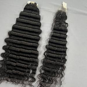 Extensiones de cabello crudo de onda profunda al por mayor 100% Paquete de cabello humano vietnamita alineado con cutícula con encaje HD - Product Image 3