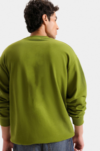 Sudadera de Cuello Redondo para Hombre, Corte Holgado, Color Sólido, Tejido de Algodón, Estilo Casual Otoñal - Product Image 3