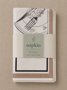 Serviette en coton de qualité supérieure avec imprimé vintage de couverts et bordure décorative |   Serviette de table en coton imprimé pour la table à manger - Product Image 5