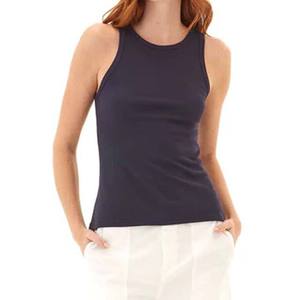 Women Scoop Neck Sleeveless Tank <b>Top</b> Solid Navy Knitted Breathable Casual Style - Product Image 2