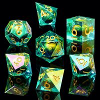 Ensemble de dés de jeu de rôle D&D en résine liquide laser vert, 7 pièces, écologiques, thème Dragons et Beholders, arc-en-ciel irisé, icôniques
