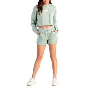 Conjunto de Dos Piezas para Mujer, Top Corto y Pantalones Cortos, Sudadera Corta Personalizada con Media Cremallera - Product Image 2