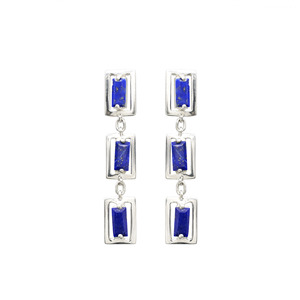 Chordia Jewels Best Seller 7X3.5MM Baguette Cut Lapis Lazuli 925 Sterling Silver <b>Earrings</b> 3 Gemstone Dangler Push <b>Back</b> <b>Earrings</b> - Product Image 3