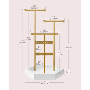 Organizador de Joyas de Lujo de Múltiples Niveles con Barras Giratorias, Ranuras para Pendientes, Ganchos para Collares, Base Hexagonal, Elegante Exhibidor de Vanidad - Product Image 4