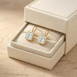 Exquisite Women <b>Drop</b> Earring Showcasing 2CT Per Pair Princess Cut Lab Grown Diamonds Set In 10K 14K 18K Solid Gold Fine Jewelry - Product Image 5