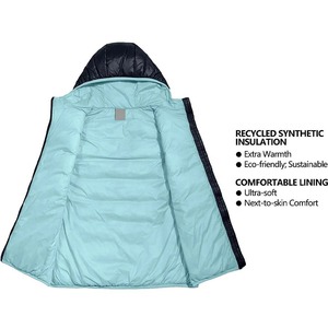 Chaleco Acolchado Sin Mangas con Capucha para Mujer, Color Negro con Forro Azul Claro, Cortavientos, Ropa Exterior Informal - Product Image 5