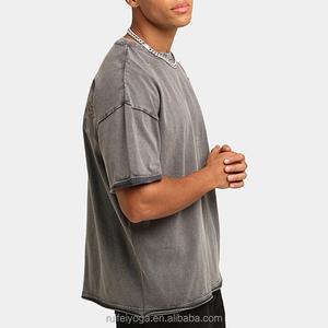 Custom Blank 100% Cotton Plain Oversized <b>Drop</b> Shoulder Crew Neck T-shirts Distressed Shirt Vintage <b>Acid</b> Washed Tshirts for Men - Product Image 2