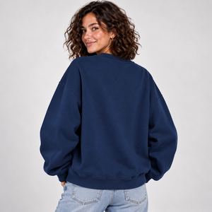 Sudadera de algodón grueso de alta calidad con hombros caídos, bordado personalizado de parche de chenilla a cuadros, corte holgado para mujer, venta al por mayor - Product Image 2