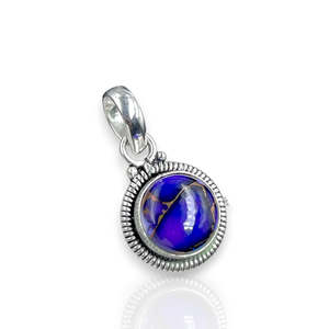 Pendentif en cuivre violet, turquoise et argent, fait main, avec cabochon rond en pierre précieuse - Product Image 3