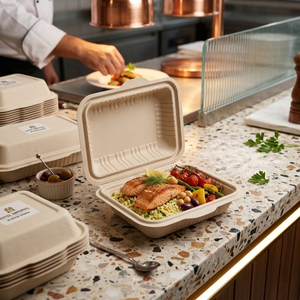 Conteneur alimentaire en bagasse écologique à clapet |   Boîte jetable anti-graisse en pulpe de canne à sucre pour salades et emballages alimentaires à emporter - Product Image 3