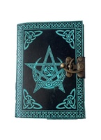 Carnet de Prières et Journal des Ombres Pentagramme Vintage Fait Main pour Femme avec Fermoir, en Cuir Bleu Aquarelle