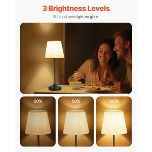 Set di 2 Lampade da Tavolo Senza Fili con Batteria Ricaricabile da 5200mAh, 3 Livelli di Luminosità, Paralume in Tessuto, Colore 2700-3000K per Camere da Letto - Product Image 2