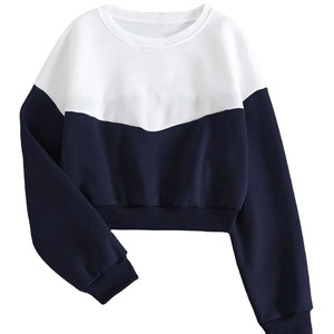Sweat-shirt court bicolore pour femme, vente en gros OEM, sweats-shirts personnalisés de haute qualité pour femmes - Product Image 1
