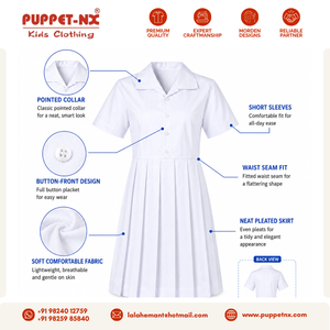 Robe d'uniforme scolaire plissée blanche de qualité supérieure pour filles, manches courtes, robe plissée - Product Image 5