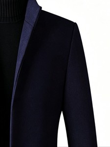 <b>Men's</b> Single Breasted Wool/Polyester Trench <b>Overcoat</b> Notched Lapel Long Regular Fit <b>Black</b> Reversible Anti-Wrinkle Eco-Friendly - Product Image 2