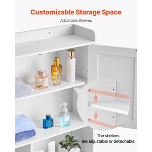 Mobiletto Sopra WC, Altezza 66,14 Pollici, Organizzatore per Bagno e Spa con Doppia Porta, Ripiano Regolabile, Materiale in Legno MDF - Product Image 3