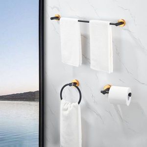 Set di Accessori per Bagno 3 Pezzi, Portasciugamani in Alluminio Spesso Nero e Oro, Regolabile 16-27 Pollici, Salvaspazio e Durevole - Product Image 2