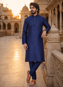 <b>Mens</b> Royal Blue Silk <b>Kurta</b> Pajama Ethnic Indian Traditional <b>Kurta</b> Pyjama Set <b>Men</b> Casual Festive Wear Designer Suit - Product Image 5