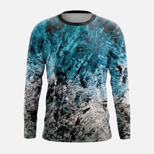 Haut à manches longues pour homme, protection UPF 50, séchage rapide, imprimé par sublimation, camouflage jaune et bleu, pour la pêche - Product Image 2
