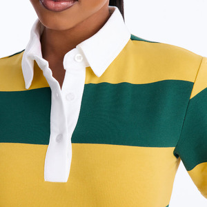 Women's <b>Cropped</b> Rugby <b>Shirt</b> Custom Embroidery Oversize Dropped Shoulder Breathable Red <b>White</b> Contrast Striped Polos - Product Image 4