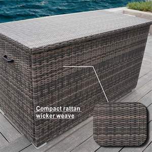Caja de Almacenamiento para Patio de Mimbre Marrón con Estructura de Acero, Almacenamiento Funcional para Uso en Exteriores - Product Image 4