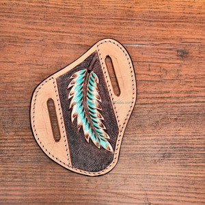 Funda de cuchillo de cuero hecha a mano personalizada para Unisex, funda de cuchillo de bolsillo de plumas pintadas a mano de cuero genuino occidental - Product Image 2
