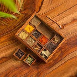 Boîte à épices indienne de haute qualité, artisanale, en bois, imprimée par transfert, écologique, résistante à la poussière, compatible lave-vaisselle - Product Image 3
