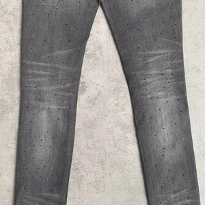 EDGE DENIM Custom logo Plain Vintage Distressed Washed Designer Black Rhinestone <b>Elasticity</b> Stretch Skinny Denim <b>Jeans</b> Men - Product Image 2