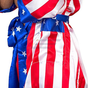 Bata de Boxeo y Lucha Libre con Capucha, Diseño Estrella y Rayas Americanas, para Hombre y Mujer, Satén Personalizado - Product Image 4