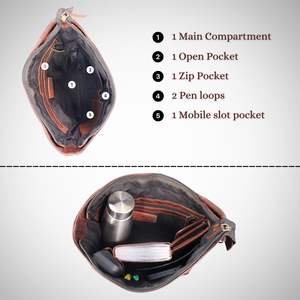 กระเป๋าโฮโบหนังแท้สำหรับผู้หญิง กระเป๋าสะพายขนาดกลางพร้อมสายสะพายคู่สไตล์วินเทจ กระเป๋าถือซิปน้ำหนักเบาและทนทาน - Product Image 4