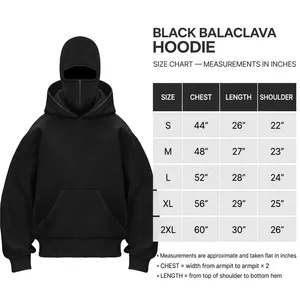 Sudadera con Capucha Negra Extra Grande para Hombre, Estilo Urbano, con Diseño de Máscara, Tejido de Felpa Ecológico de 450g, para Invierno - Product Image 5