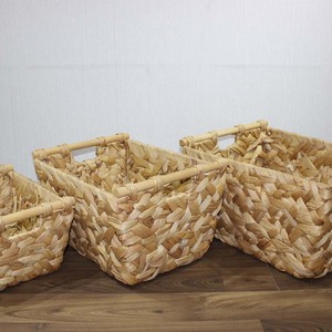 Hot Deal Water Hyacinth Woven Storage <b>Basket</b> Rattan <b>Basket</b> Set <b>with</b> Wooden <b>Handles</b> - Product Image 4