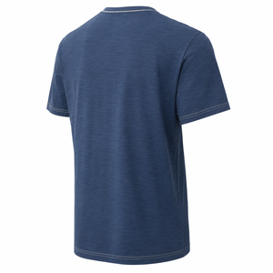 Camiseta Personalizada de Cuello Redondo en Algodón Azul Marino con Ribete en Contraste y Doble Costura, Manga Corta, Ropa Casual para Hombre, Venta al Por Mayor - Product Image 4