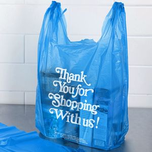 ถุงเสื้อยืดพิมพ์ลายคำขอบคุณสำหรับงานขายปลีกถุงผ้าโพลีทนทานสำหรับงานขายปลีกขนาด12x6x22หนา16ไมครอนสีฟ้าแพ็ค700 - Product Image 4