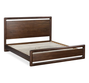 Cadre de lit en bois massif brun foncé, panneau de lit en bois pour chambre d'hôtel, villa, appartement - Product Image 4