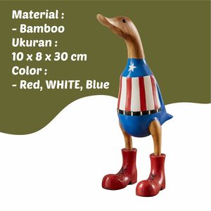Figura Decorativa de Pato de Madera Patriótica, Tallada a Mano con Diseño de Bandera Americana y Botas Rojas, Decoración para el Hogar - Product Image 3