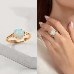 Elegant <b>Opal</b> <b>Ring</b> Sterling <b>Silver</b> 925 Gold Vermeil 2 Micron Fine Jewelry Dainty Birthstones <b>Ring</b> for Women - Product Image 1
