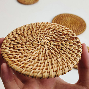 Eco Friendly Woven Rattan Circular Flower Pattern Handmade Coasters & Drink <b>Mats</b> for Dining Table Kitchen <b>Bar</b> Home Decor - Product Image 5