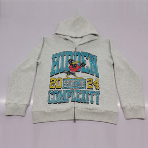 Vintage Custom French Terry Heavy Cotton Plain Hoodies Custom Screen Printing Men Oversized Zip up Rhinestones Graphic Hoodie - Product Image 1