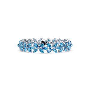 Pulsera de Plata de Ley 925 con Turquesa, Baño de Oro Vermeil, Gema Azul, Diseño Floral, Fabricante de Joyería de Marca Privada - Product Image 5