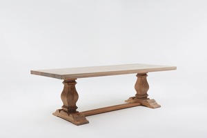 Elegante Mesa de Comedor Rectangular Moderna de Madera de Teca Sólida con Patas de Pedestal Torneadas, Acabado Natural Cálido para Comedor - Product Image 4