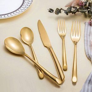 Ensemble de couverts de luxe vintage en or, 5 pièces, cuillère, fourchette, couteau en acier inoxydable, pour hôtel, restaurant, salle à manger - Product Image 2