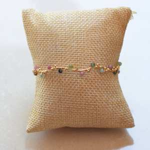 Bracelet en tourmaline, bracelet délicat en pierres précieuses naturelles pour femme, cadeau de pierre de naissance, argent sterling 925 plaqué or 14 carats - Product Image 1