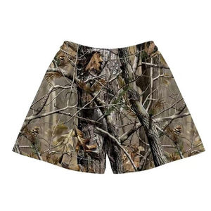 Shorts de sport amples pour hommes, personnalisables avec logo, imprimé motif arbre et jungle, camouflage 2 en 1, en toile 100% polyester, coupe-vent, avec cordon de serrage, vente en gros - Product Image 3