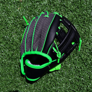 Gant de baseball à doigts entiers noir et vert en synthétique avec fermeture auto-agrippante H-Web pour droitier adulte, idéal pour le jeu en extérieur toutes saisons - Product Image 6