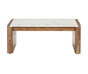 Mesa de Centro Moderna y Duradera con Marco de Madera de Mango y Tapa de Mármol con Vetas Naturales, Mueble para Sala de Estar - Product Image 2